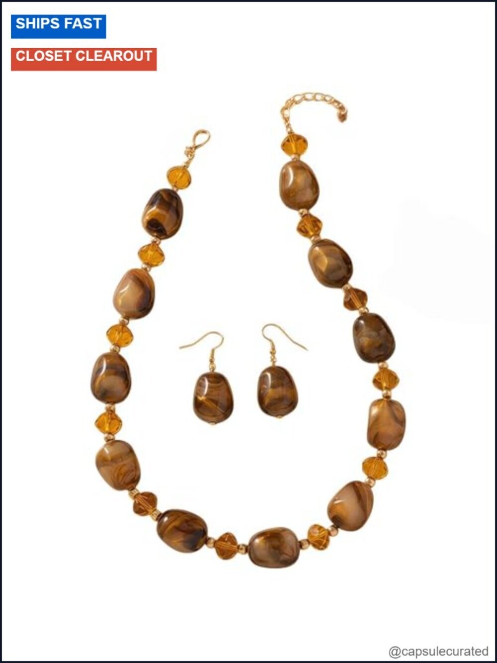 Chunky Beaded Pearl Necklace and Earring Set for Women